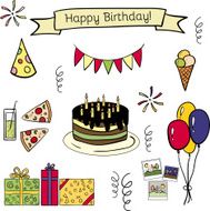 Happe birthday vector doodle color icon set