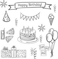 Happe birthday vector doodle icon set