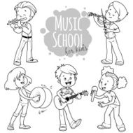 Cartoon kids playing musical instruments and singing