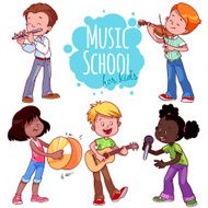 Cartoon kids playing musical instruments and singing N2