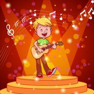 Cartoon boy singing and playing guitar