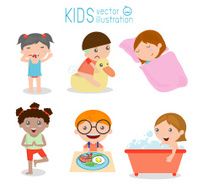 Health and hygiene daily routines for kids Vector Illustration