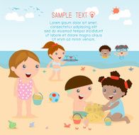 kids on the beach playing outside Vector Illustration