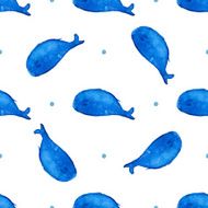 Whale seamless pattern Vector watercolor background