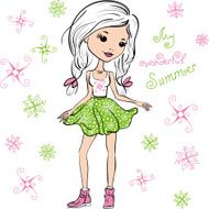 Vector fashion cute happy girl N3