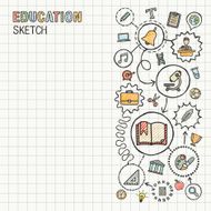 Education hand draw integrated vector sketch icons set on paper