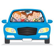 Happy family driving in a car