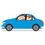 Family driving in a car isolated