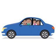 Cheerful family driving in a car isolated