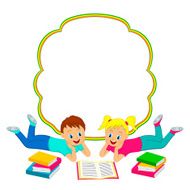 frame with children boy and girl reading a book N2