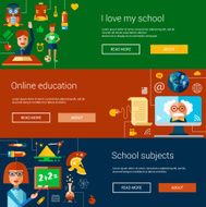 Set of flat design flyers headers banners with school and