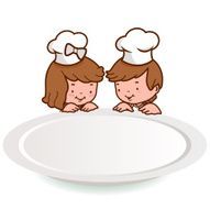 Children chef looking over a blank plate