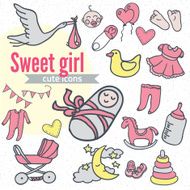 Baby icon set vector illustration hand drawn in doodles
