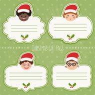 Vector set of christmas gift tags with children&#039;s smiling faces