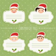 Vector set of christmas gift tags with children&#039;s smiling faces N2