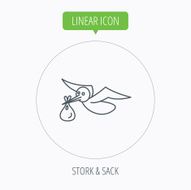 Stork with sack icon Newborn baby symbol N10