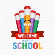 Cartoon colored pencils with text welcome back to school