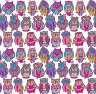 Vector seamless pattern with cute colorful owls N2