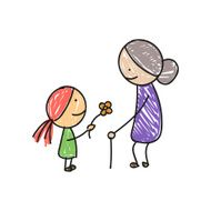 Vector Little Girl and her Grandmother