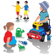 Boy driving toy car