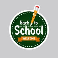 Label with text welcome back to school and cartoon pencil