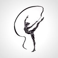 Creative silhouette of gymnastic girl Art gymnastics with ribbon