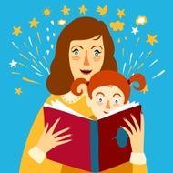 Mother reading a book for her child illustration