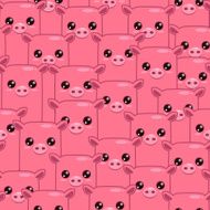 Seamless pattern with cute cartoon pink pigs