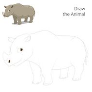Draw animal rhino educational game vector illustration