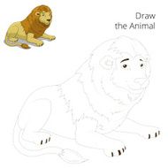 Draw animal lion educational game vector illustration