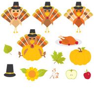 Cute Thanksgiving Turkey vector Set