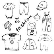 Clothes for baby boy set hand drawn sketch isolated