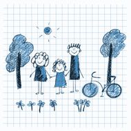 Colorful picture of bicycle and happy family N3
