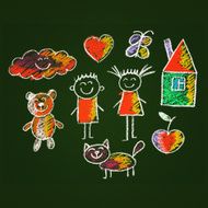 Set of colorful kids drawing style pictures N4