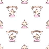 Vector baby girl with love Mommy and Daddy posters seamless