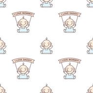 Vector baby boy with love Mommy and Daddy posters seamless