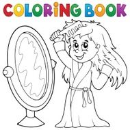 Coloring book girl combing hair theme 1