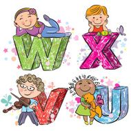 Funny alphabet with kids VWXU