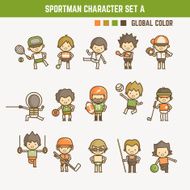 cartoon outline sportman character set