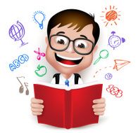 3D Realistic Smart Kid School Boy Wearing Uniform Reading Book