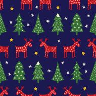 Seamless retro style Christmas pattern - Xmas trees reindeers