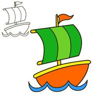 Sailing vessel Coloring book page Cartoon vector illustration