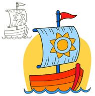 Sailing vessel Coloring book page Cartoon vector illustration N2