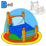 Bed Coloring book page Cartoon vector illustration