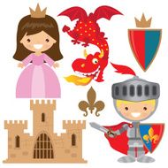 Medieval knight princess and dragon vector illustration