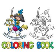 Brave boy on wooden horse Coloring book