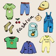 Clothes for baby boy set hand drawn sketch colored