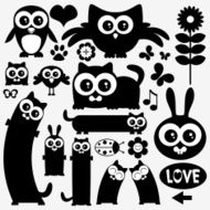 Black silhouettes of cute animals Stickers design