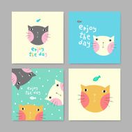 set of adorable greeting cards with lovely cats