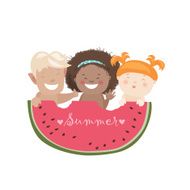 Funny children eating watermelon